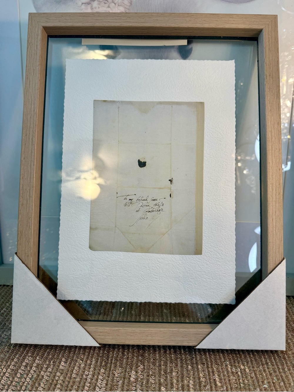 🌸H47 1/2 - Wood Tone Glass Frame with White Transcribed Mat🖼️🛍️